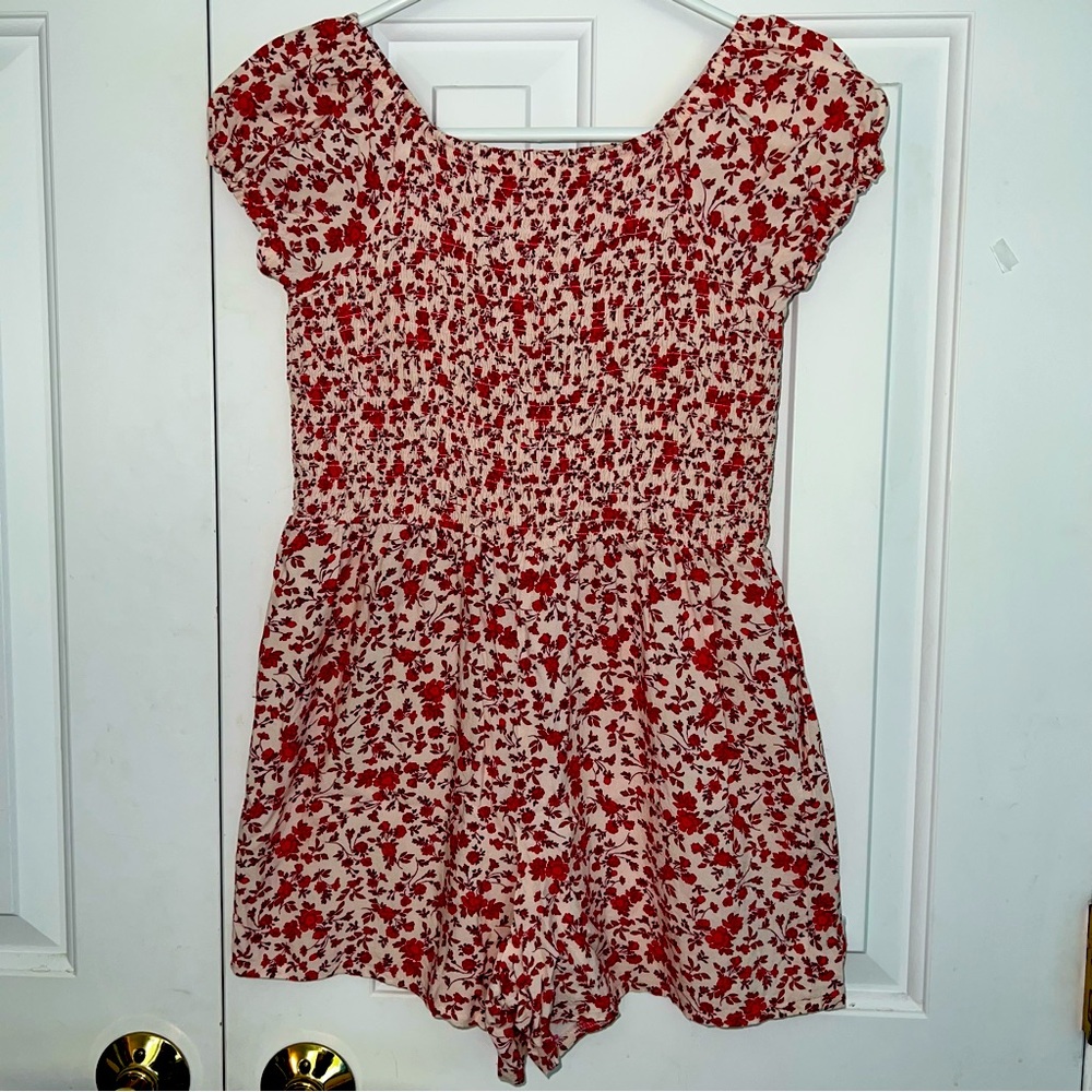 The Children’s Place Girls Smocked Floral Print Romper, Size 14